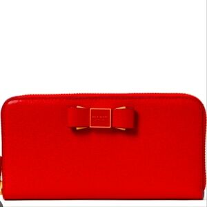 Kate Spade Red Morgan Bow Embellished Zip-Around Continental Wallet BNWT